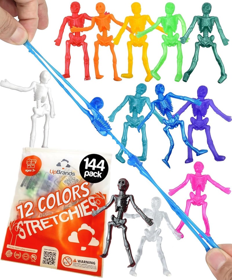 UpBrands 144 Halloween Party Favors for Kids â€“ Spooky & Stretchy Mini Skeleton Toys for Trick-or-Treat Giveaways, Classroom Rewards and Bulk Party Supplies - Image 1
